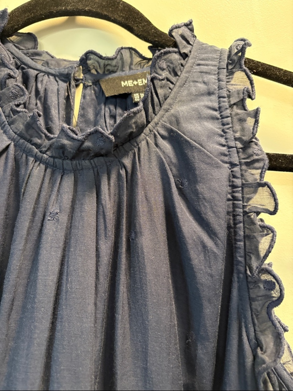 ME+EM Navy Sleeveless Cheesecloth Maxi Dress with Ruffle Trim and Waist Tie - Picture 5 of 7